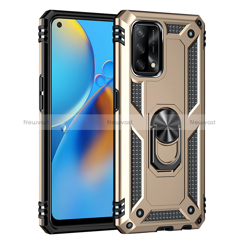 Silicone Matte Finish and Plastic Back Cover Case with Magnetic Finger Ring Stand MQ4 for Oppo Reno6 Lite