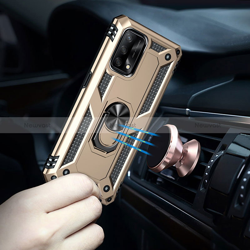Silicone Matte Finish and Plastic Back Cover Case with Magnetic Finger Ring Stand MQ4 for Oppo Reno6 Lite