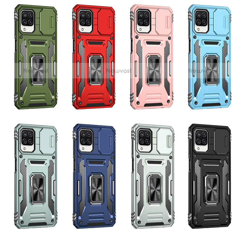 Silicone Matte Finish and Plastic Back Cover Case with Magnetic Finger Ring Stand MQ4 for Samsung Galaxy A12