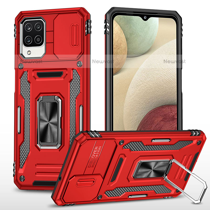 Silicone Matte Finish and Plastic Back Cover Case with Magnetic Finger Ring Stand MQ4 for Samsung Galaxy A12