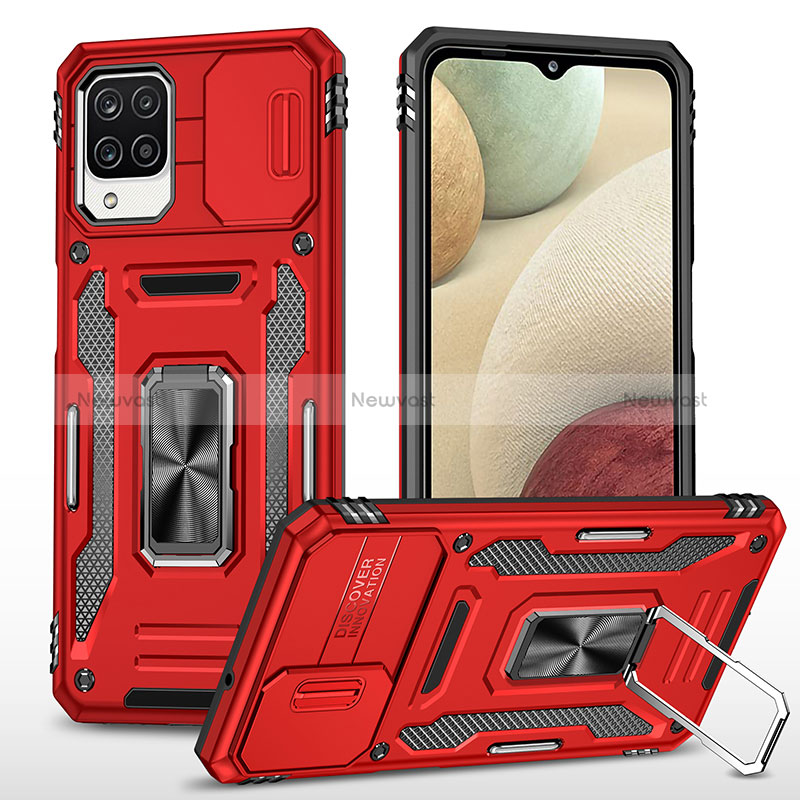 Silicone Matte Finish and Plastic Back Cover Case with Magnetic Finger Ring Stand MQ4 for Samsung Galaxy A12 5G