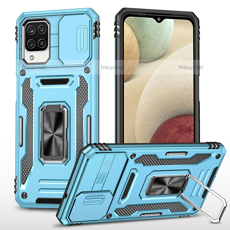 Silicone Matte Finish and Plastic Back Cover Case with Magnetic Finger Ring Stand MQ4 for Samsung Galaxy A12