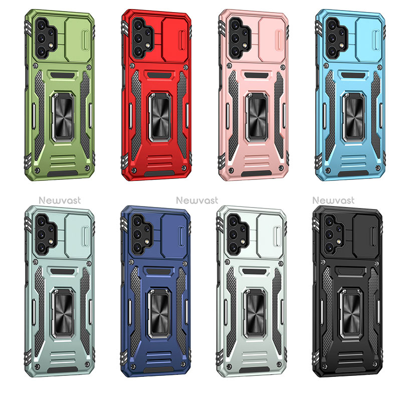 Silicone Matte Finish and Plastic Back Cover Case with Magnetic Finger Ring Stand MQ4 for Samsung Galaxy A32 5G