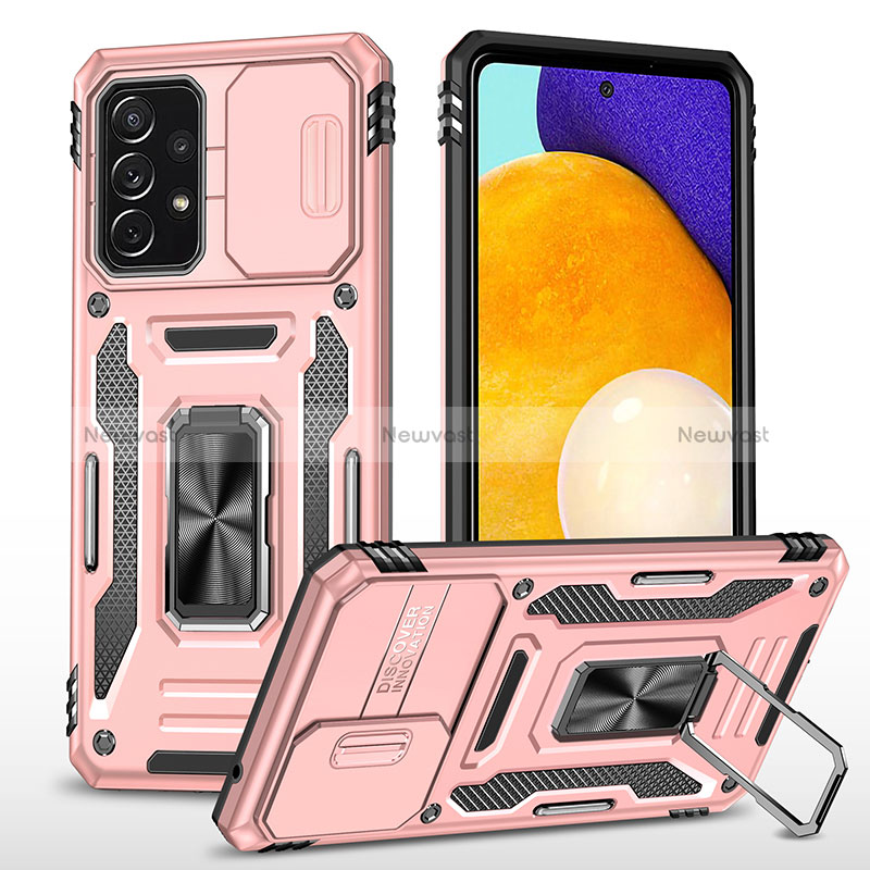 Silicone Matte Finish and Plastic Back Cover Case with Magnetic Finger Ring Stand MQ4 for Samsung Galaxy A52 5G