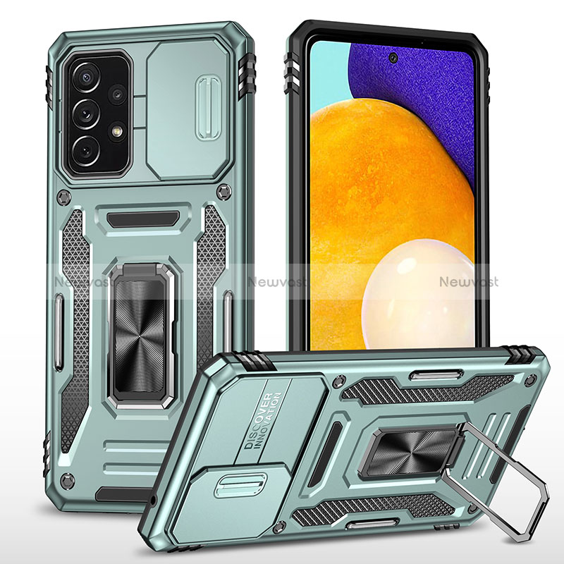 Silicone Matte Finish and Plastic Back Cover Case with Magnetic Finger Ring Stand MQ4 for Samsung Galaxy A52s 5G