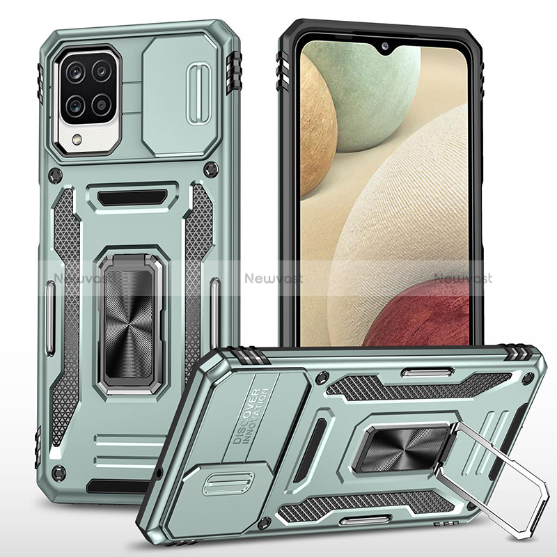 Silicone Matte Finish and Plastic Back Cover Case with Magnetic Finger Ring Stand MQ4 for Samsung Galaxy M12