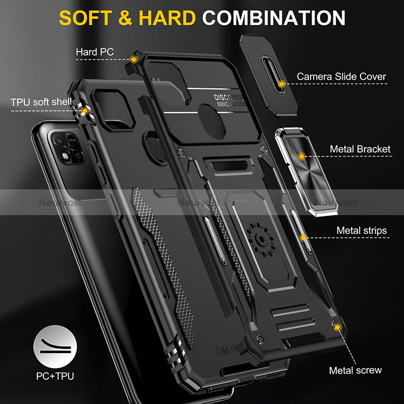 Silicone Matte Finish and Plastic Back Cover Case with Magnetic Finger Ring Stand MQ4 for Xiaomi Redmi 9 Activ