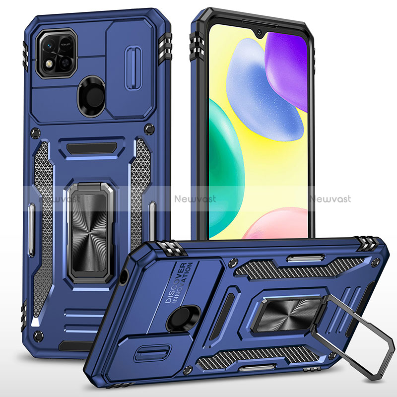 Silicone Matte Finish and Plastic Back Cover Case with Magnetic Finger Ring Stand MQ4 for Xiaomi Redmi 9 Activ