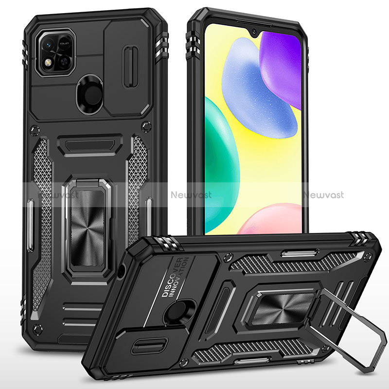 Silicone Matte Finish and Plastic Back Cover Case with Magnetic Finger Ring Stand MQ4 for Xiaomi Redmi 9 Activ