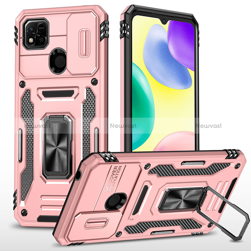 Silicone Matte Finish and Plastic Back Cover Case with Magnetic Finger Ring Stand MQ4 for Xiaomi Redmi 9 Activ