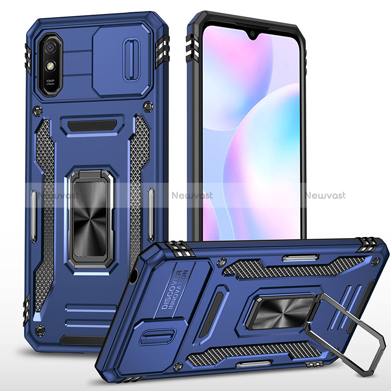 Silicone Matte Finish and Plastic Back Cover Case with Magnetic Finger Ring Stand MQ4 for Xiaomi Redmi 9i