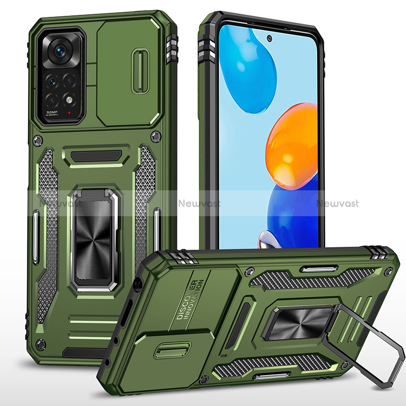 Silicone Matte Finish and Plastic Back Cover Case with Magnetic Finger Ring Stand MQ4 for Xiaomi Redmi Note 11 Pro 5G