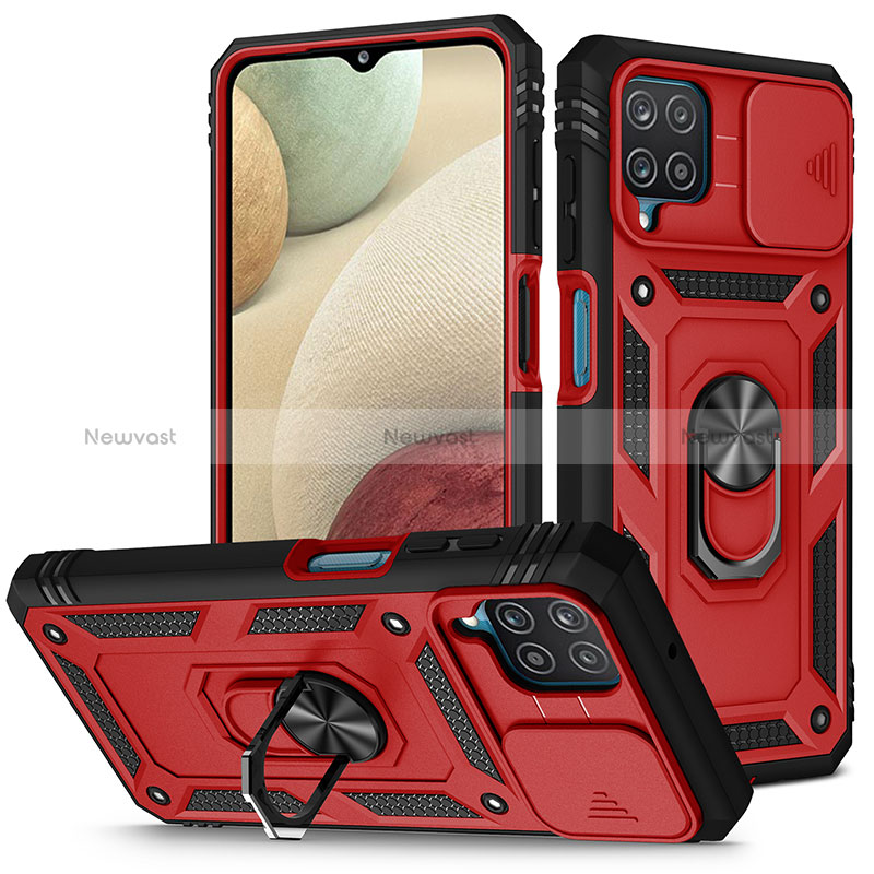 Silicone Matte Finish and Plastic Back Cover Case with Magnetic Finger Ring Stand MQ5 for Samsung Galaxy A12 5G Red