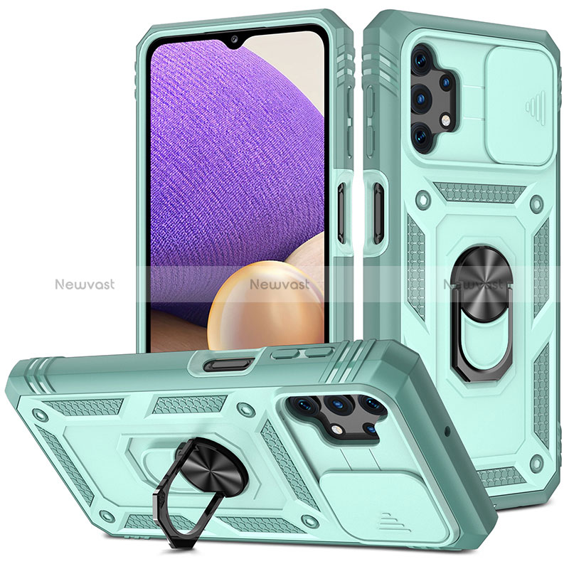 Silicone Matte Finish and Plastic Back Cover Case with Magnetic Finger Ring Stand MQ5 for Samsung Galaxy A32 5G