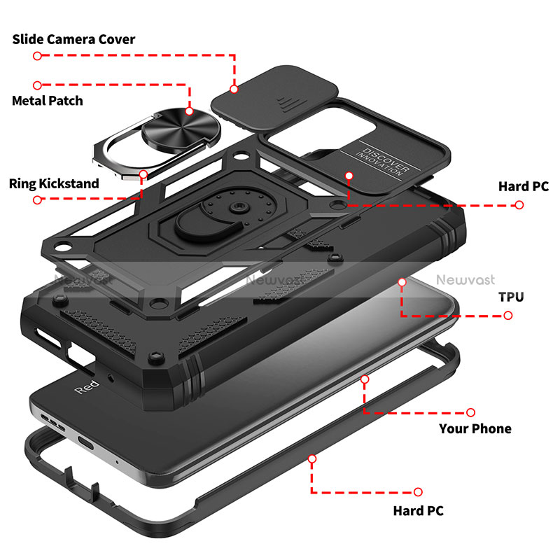 Silicone Matte Finish and Plastic Back Cover Case with Magnetic Finger Ring Stand MQ5 for Xiaomi Redmi 10 4G