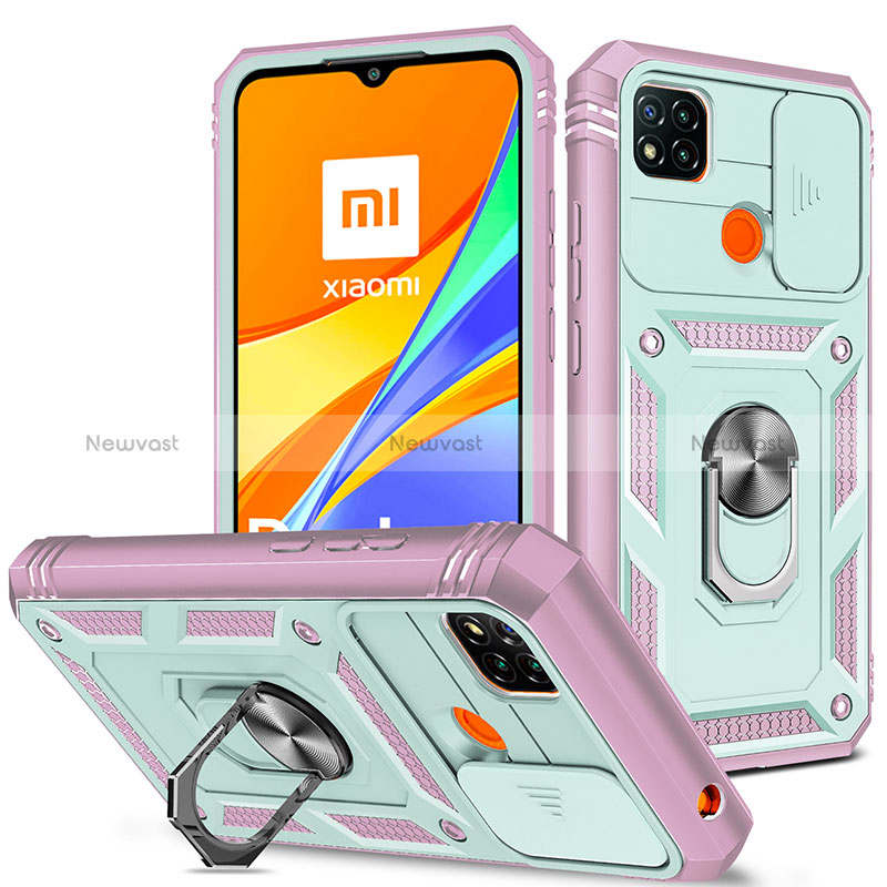 Silicone Matte Finish and Plastic Back Cover Case with Magnetic Finger Ring Stand MQ5 for Xiaomi Redmi 9 India