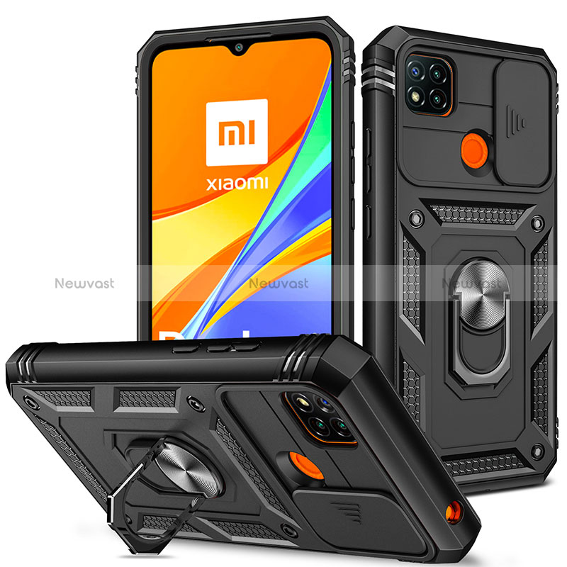 Silicone Matte Finish and Plastic Back Cover Case with Magnetic Finger Ring Stand MQ5 for Xiaomi Redmi 9 India