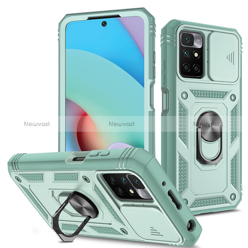 Silicone Matte Finish and Plastic Back Cover Case with Magnetic Finger Ring Stand MQ5 for Xiaomi Redmi Note 11 4G (2021) Green