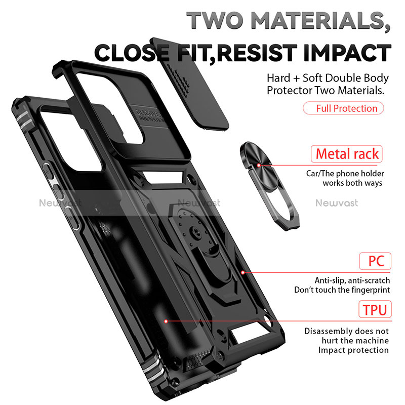 Silicone Matte Finish and Plastic Back Cover Case with Magnetic Finger Ring Stand MQ6 for Motorola Moto Edge 40 Pro 5G