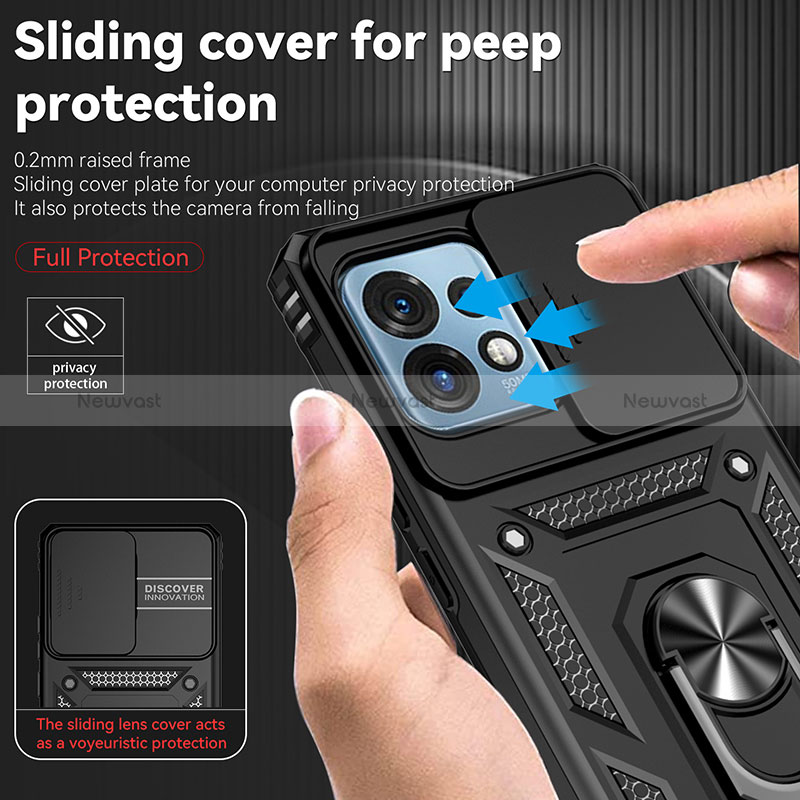 Silicone Matte Finish and Plastic Back Cover Case with Magnetic Finger Ring Stand MQ6 for Motorola Moto Edge 40 Pro 5G