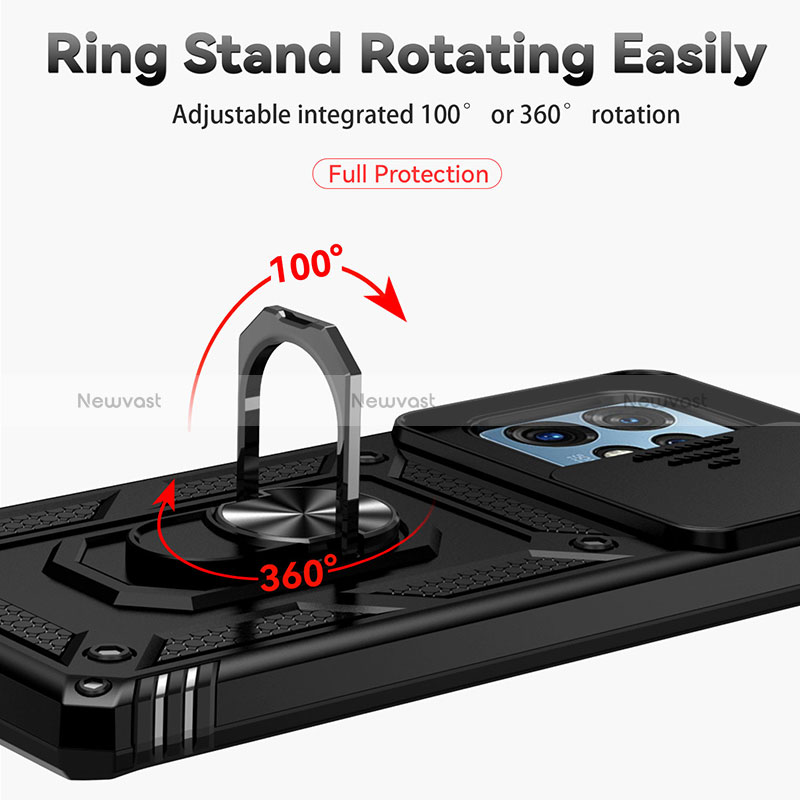 Silicone Matte Finish and Plastic Back Cover Case with Magnetic Finger Ring Stand MQ6 for Motorola Moto Edge 40 Pro 5G