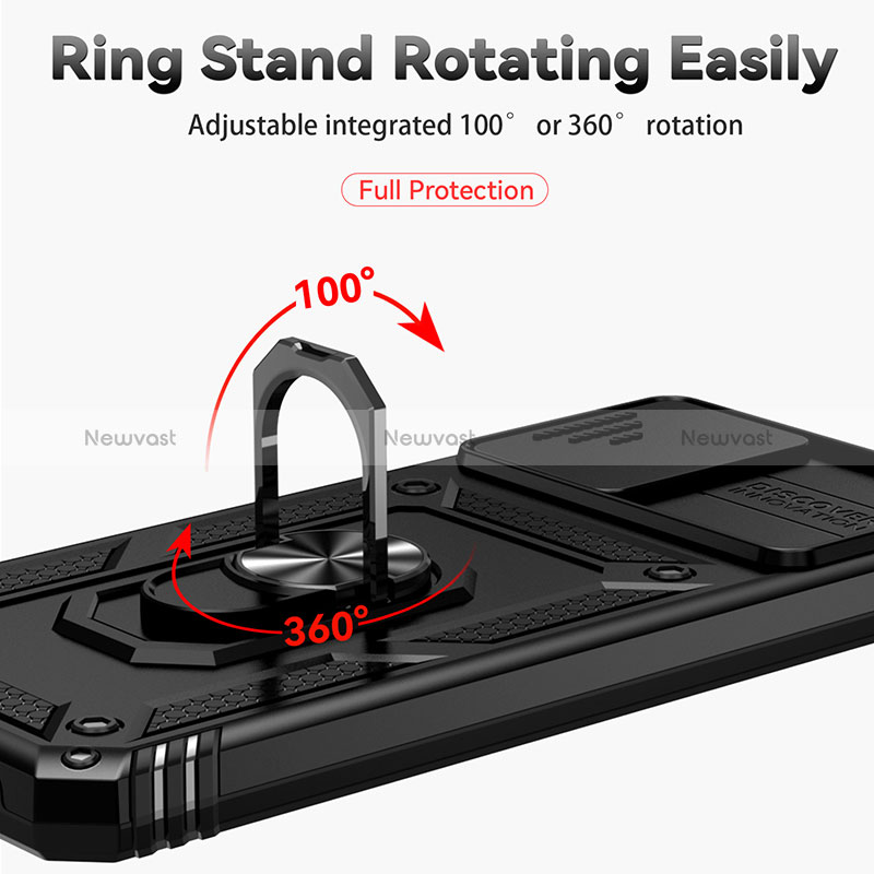 Silicone Matte Finish and Plastic Back Cover Case with Magnetic Finger Ring Stand MQ6 for Motorola Moto G 5G (2023)