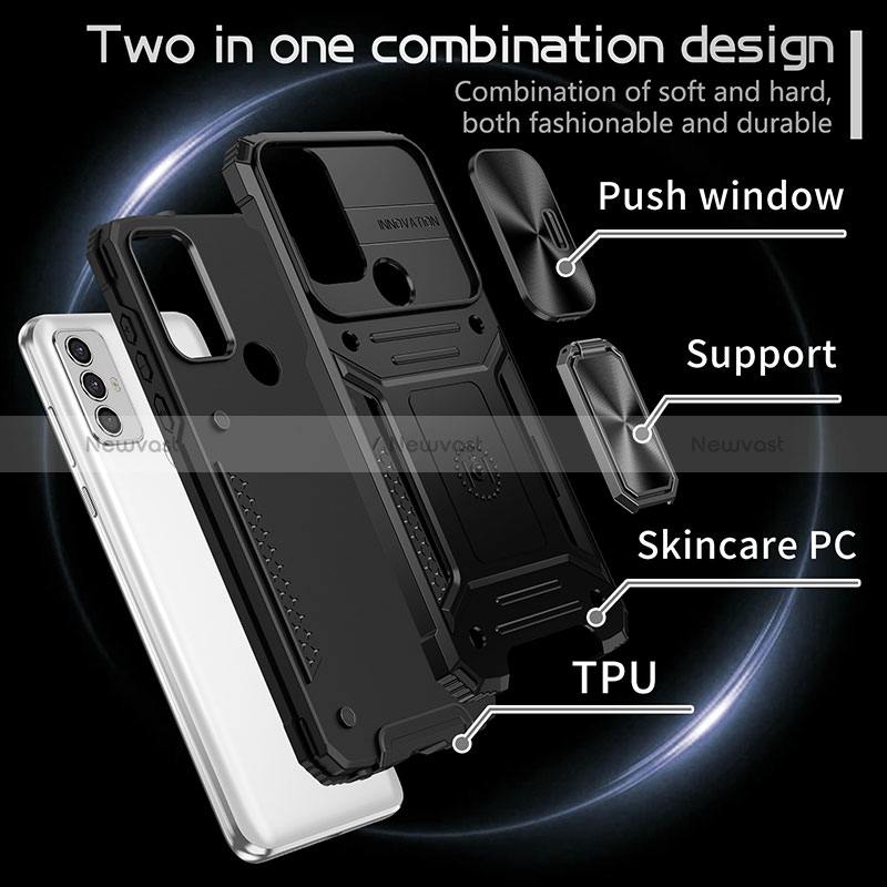 Silicone Matte Finish and Plastic Back Cover Case with Magnetic Finger Ring Stand MQ6 for Motorola Moto G Play Gen 2