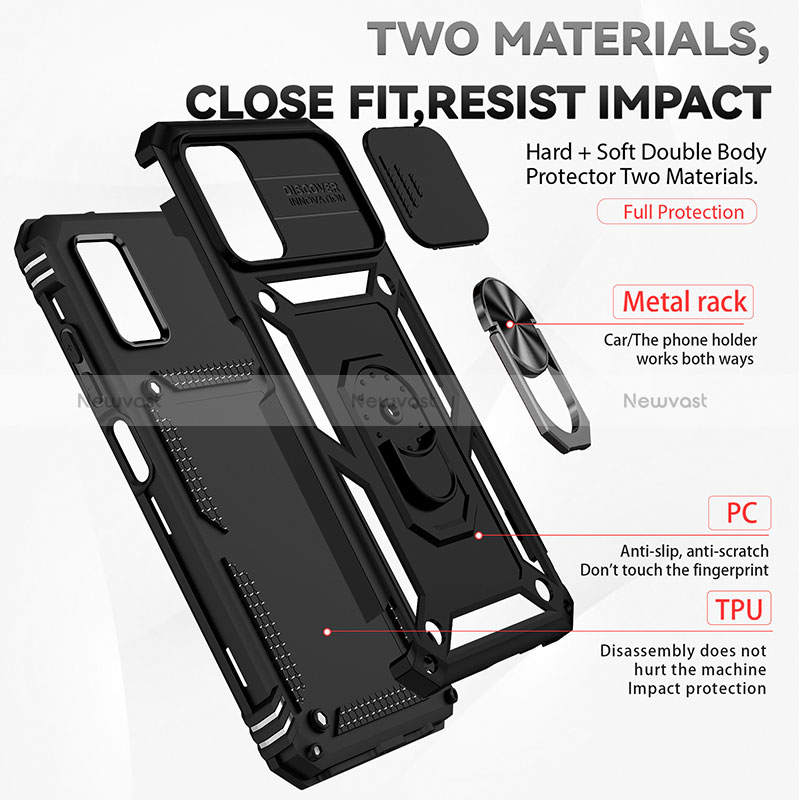 Silicone Matte Finish and Plastic Back Cover Case with Magnetic Finger Ring Stand MQ6 for Samsung Galaxy A02s