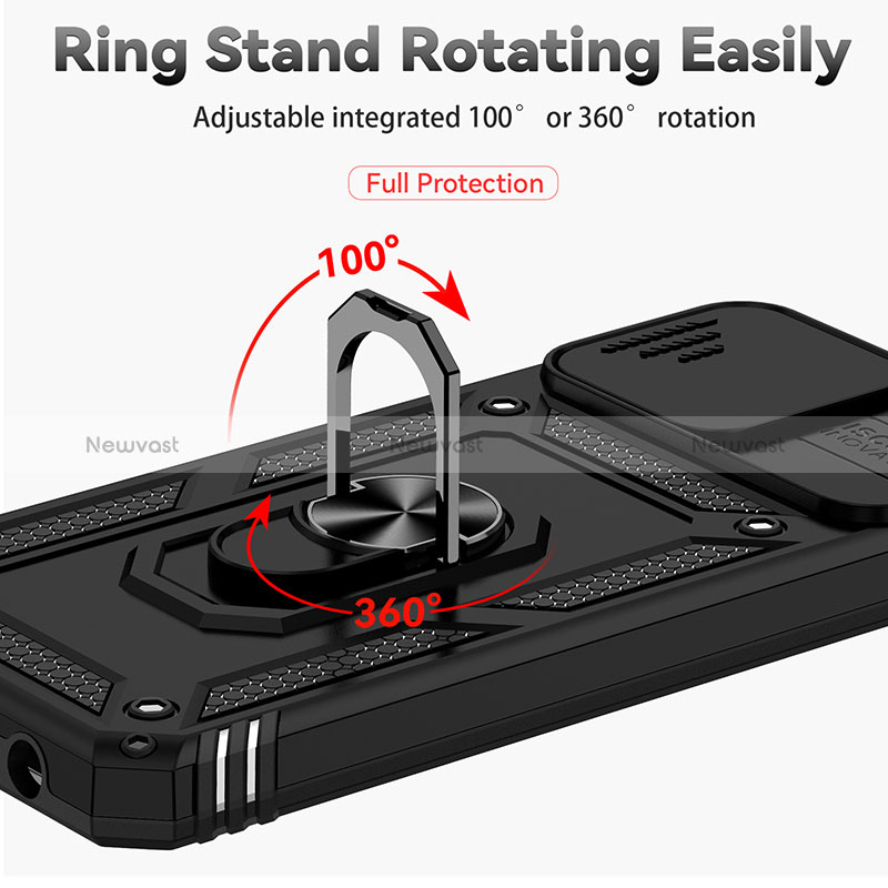 Silicone Matte Finish and Plastic Back Cover Case with Magnetic Finger Ring Stand MQ6 for Samsung Galaxy A02s