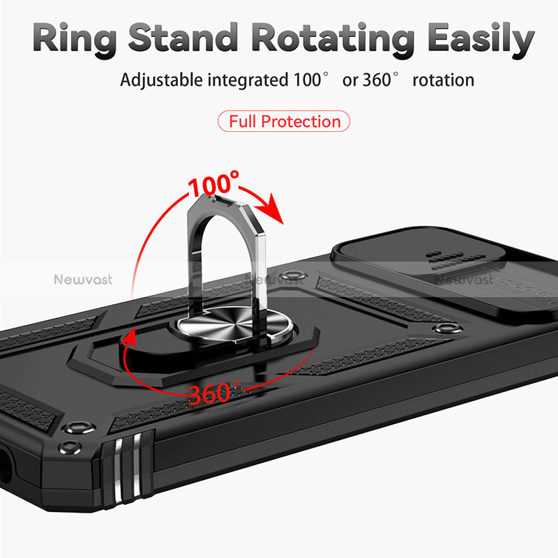 Silicone Matte Finish and Plastic Back Cover Case with Magnetic Finger Ring Stand MQ6 for Samsung Galaxy A04 4G