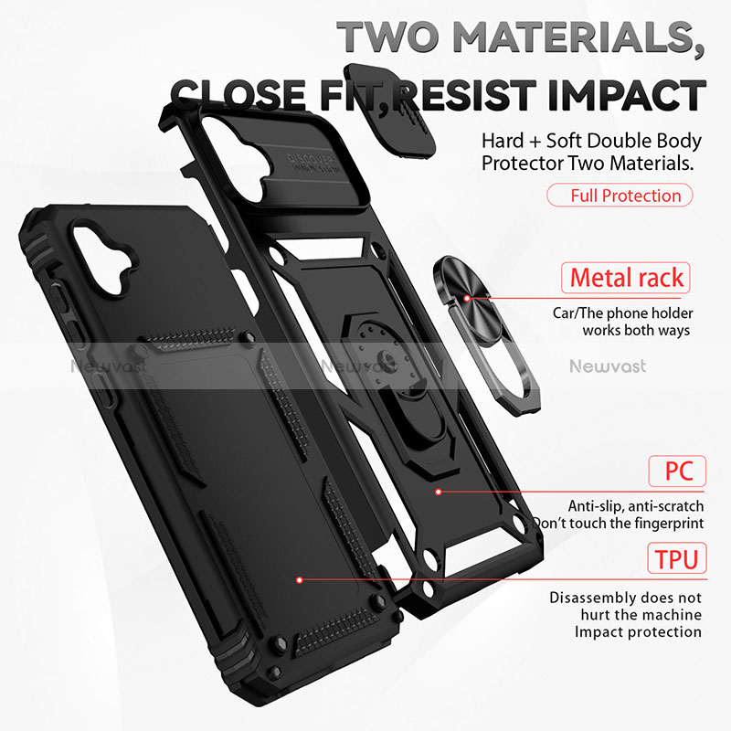 Silicone Matte Finish and Plastic Back Cover Case with Magnetic Finger Ring Stand MQ6 for Samsung Galaxy A04 4G