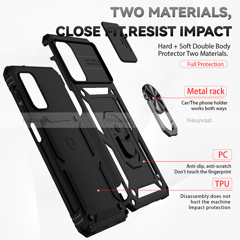 Silicone Matte Finish and Plastic Back Cover Case with Magnetic Finger Ring Stand MQ6 for Samsung Galaxy A04s