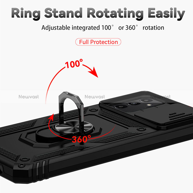 Silicone Matte Finish and Plastic Back Cover Case with Magnetic Finger Ring Stand MQ6 for Samsung Galaxy A04s