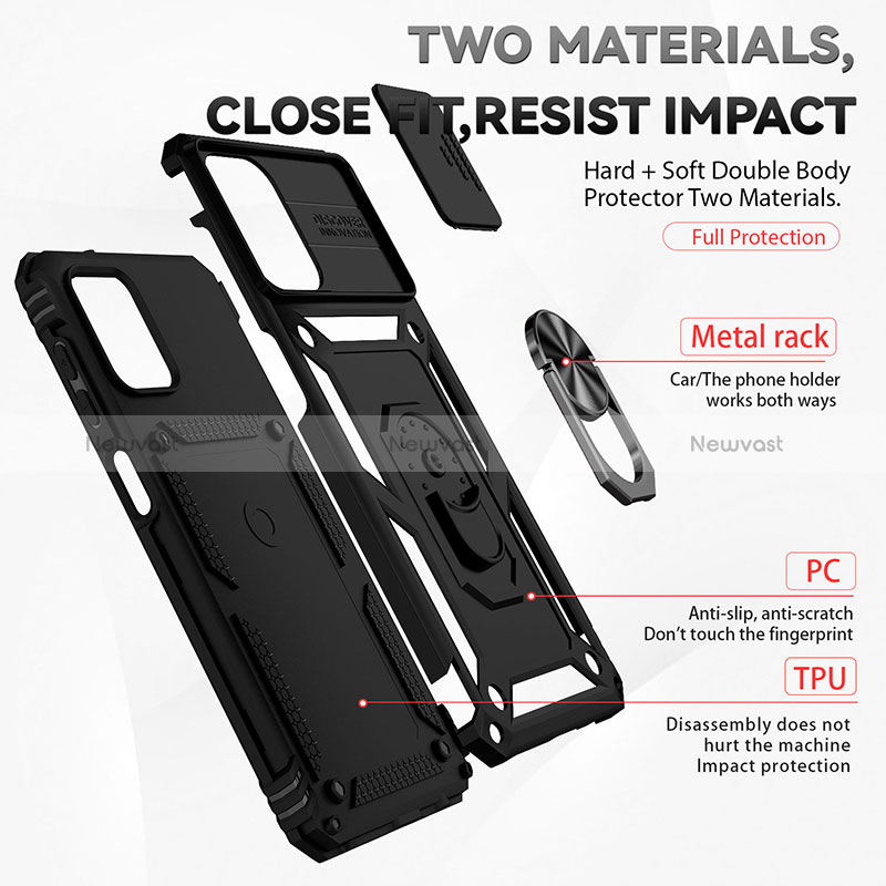 Silicone Matte Finish and Plastic Back Cover Case with Magnetic Finger Ring Stand MQ6 for Samsung Galaxy A12