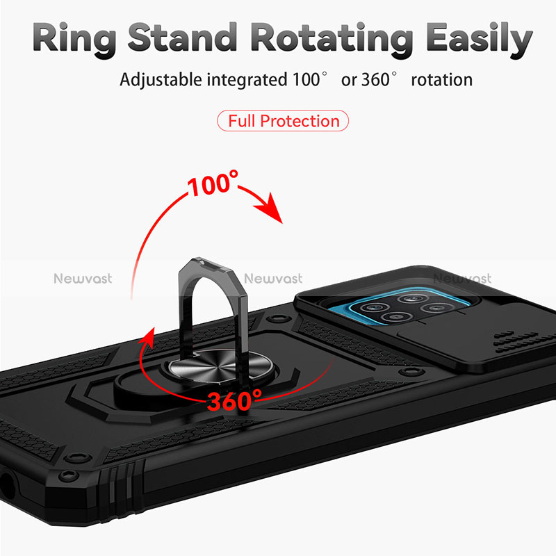 Silicone Matte Finish and Plastic Back Cover Case with Magnetic Finger Ring Stand MQ6 for Samsung Galaxy A12 5G