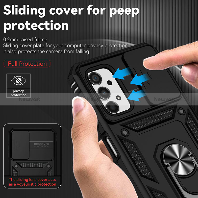 Silicone Matte Finish and Plastic Back Cover Case with Magnetic Finger Ring Stand MQ6 for Samsung Galaxy A13 4G
