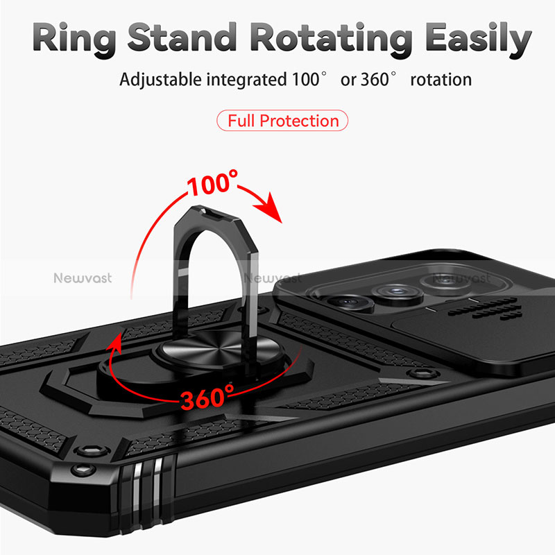 Silicone Matte Finish and Plastic Back Cover Case with Magnetic Finger Ring Stand MQ6 for Samsung Galaxy A14 4G