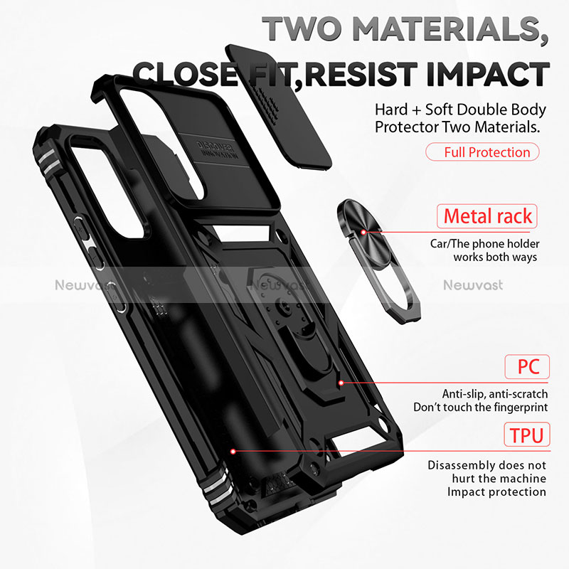 Silicone Matte Finish and Plastic Back Cover Case with Magnetic Finger Ring Stand MQ6 for Samsung Galaxy A14 4G