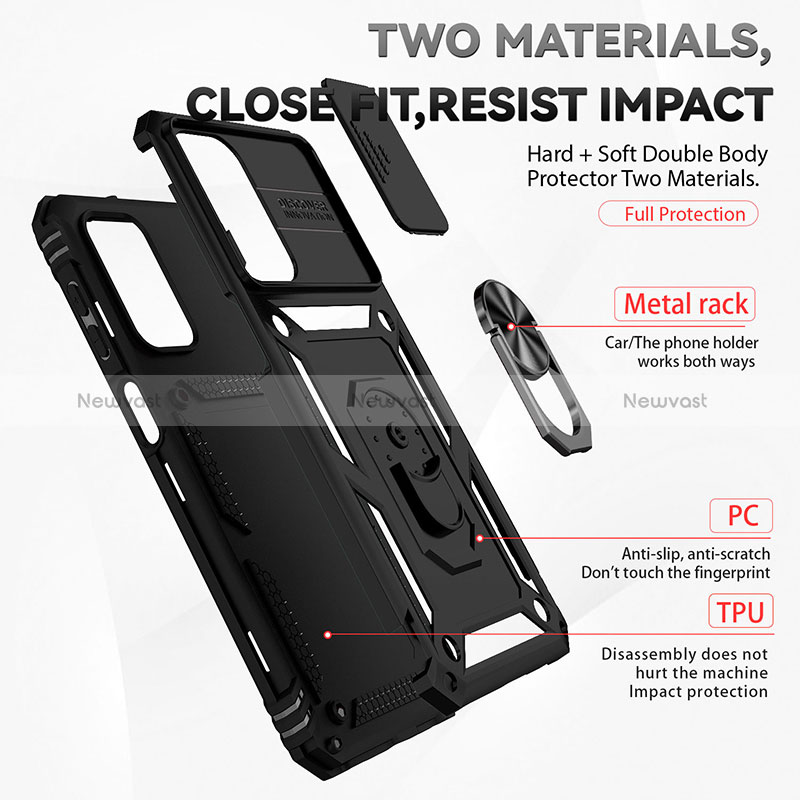 Silicone Matte Finish and Plastic Back Cover Case with Magnetic Finger Ring Stand MQ6 for Samsung Galaxy A23 4G