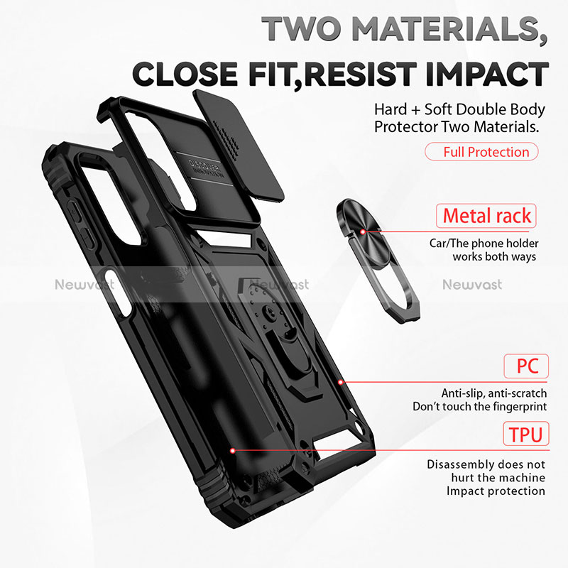 Silicone Matte Finish and Plastic Back Cover Case with Magnetic Finger Ring Stand MQ6 for Samsung Galaxy A24 4G