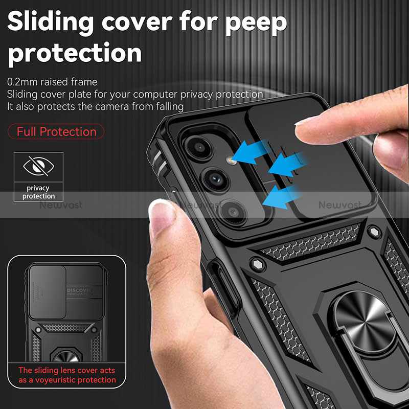 Silicone Matte Finish and Plastic Back Cover Case with Magnetic Finger Ring Stand MQ6 for Samsung Galaxy A24 4G