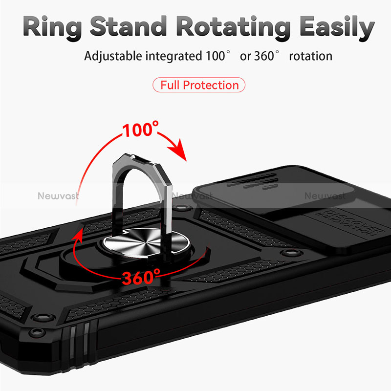 Silicone Matte Finish and Plastic Back Cover Case with Magnetic Finger Ring Stand MQ6 for Samsung Galaxy A32 4G