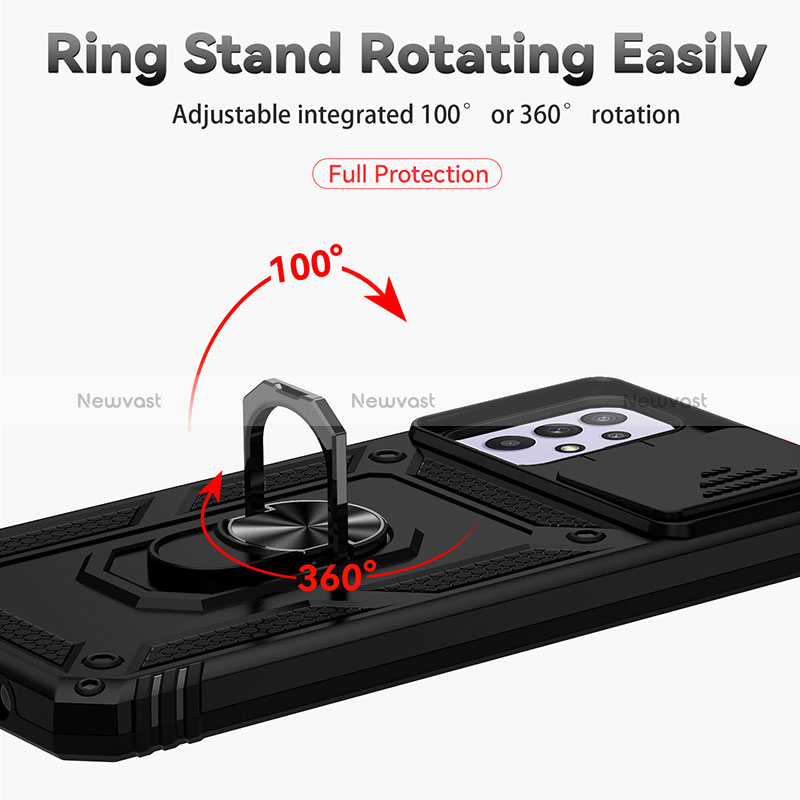 Silicone Matte Finish and Plastic Back Cover Case with Magnetic Finger Ring Stand MQ6 for Samsung Galaxy A32 5G