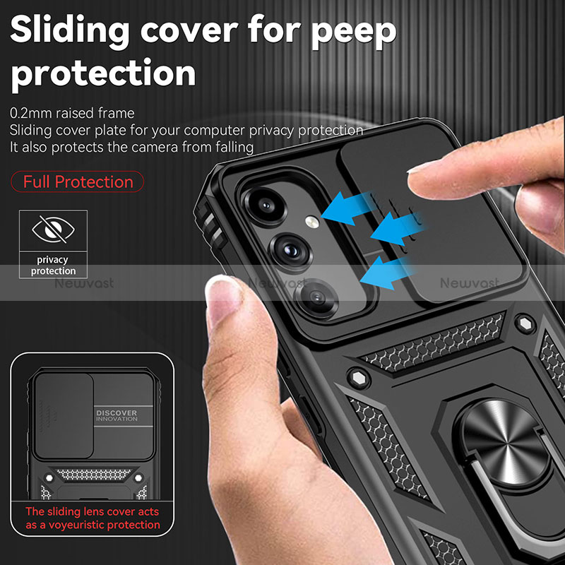 Silicone Matte Finish and Plastic Back Cover Case with Magnetic Finger Ring Stand MQ6 for Samsung Galaxy A34 5G