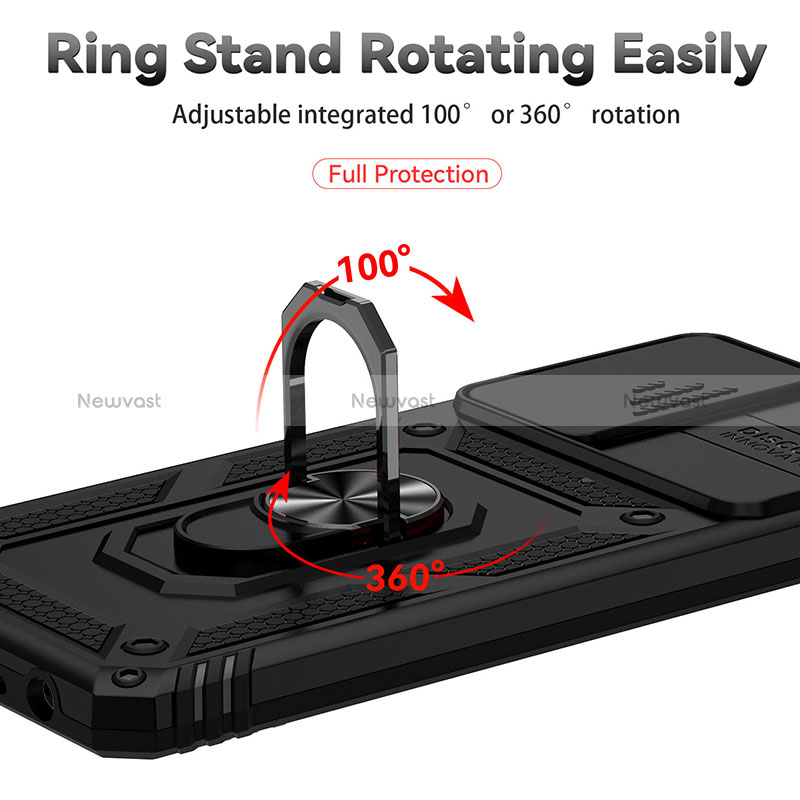 Silicone Matte Finish and Plastic Back Cover Case with Magnetic Finger Ring Stand MQ6 for Samsung Galaxy A52 4G