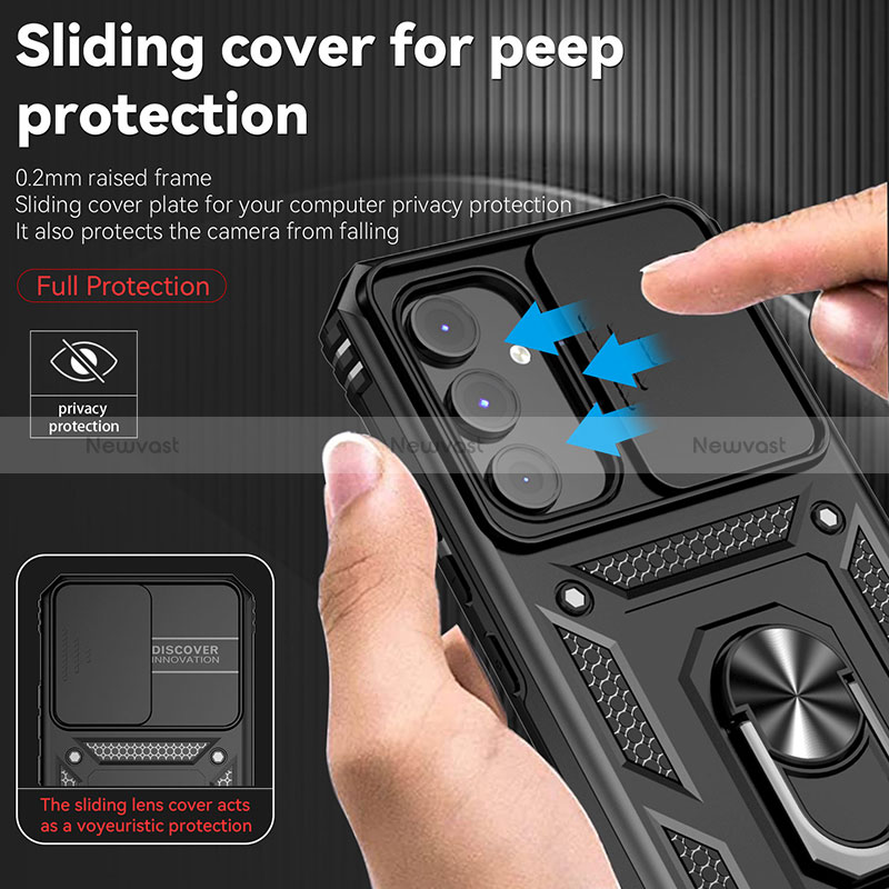 Silicone Matte Finish and Plastic Back Cover Case with Magnetic Finger Ring Stand MQ6 for Samsung Galaxy A54 5G