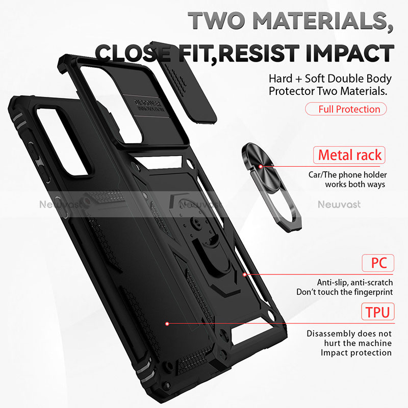 Silicone Matte Finish and Plastic Back Cover Case with Magnetic Finger Ring Stand MQ6 for Samsung Galaxy A73 5G