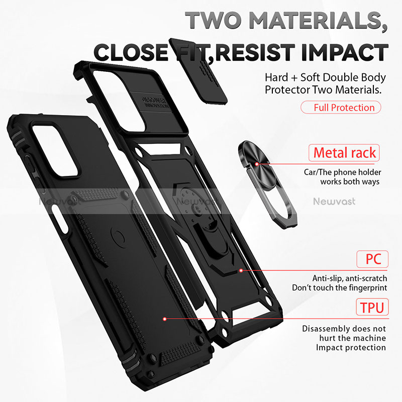 Silicone Matte Finish and Plastic Back Cover Case with Magnetic Finger Ring Stand MQ6 for Samsung Galaxy F12