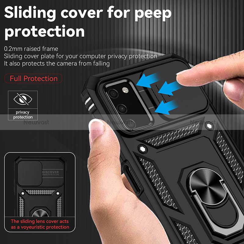 Silicone Matte Finish and Plastic Back Cover Case with Magnetic Finger Ring Stand MQ6 for Samsung Galaxy M02s