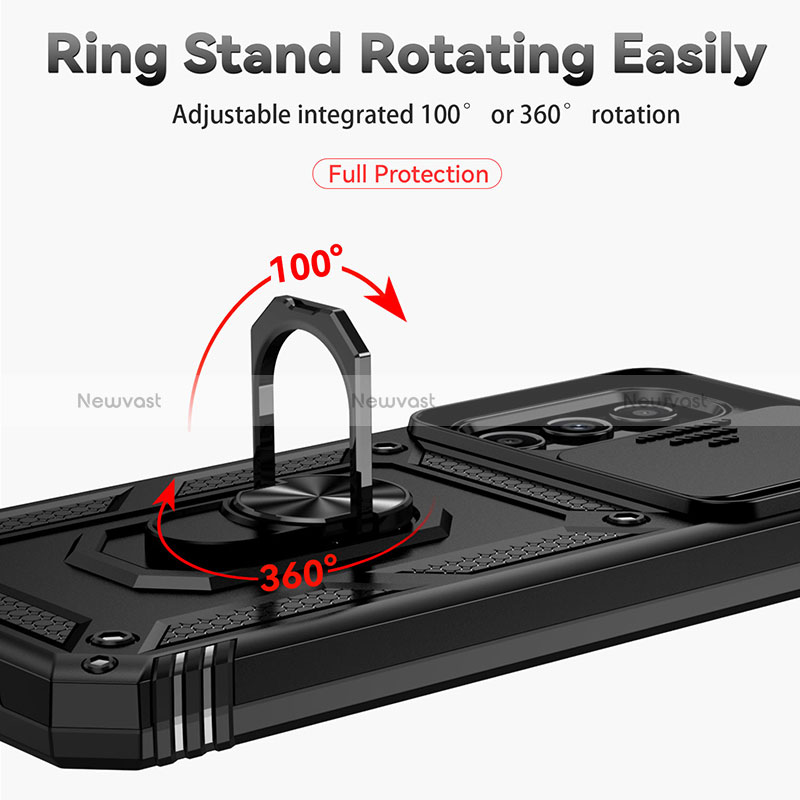 Silicone Matte Finish and Plastic Back Cover Case with Magnetic Finger Ring Stand MQ6 for Samsung Galaxy Quantum4 5G